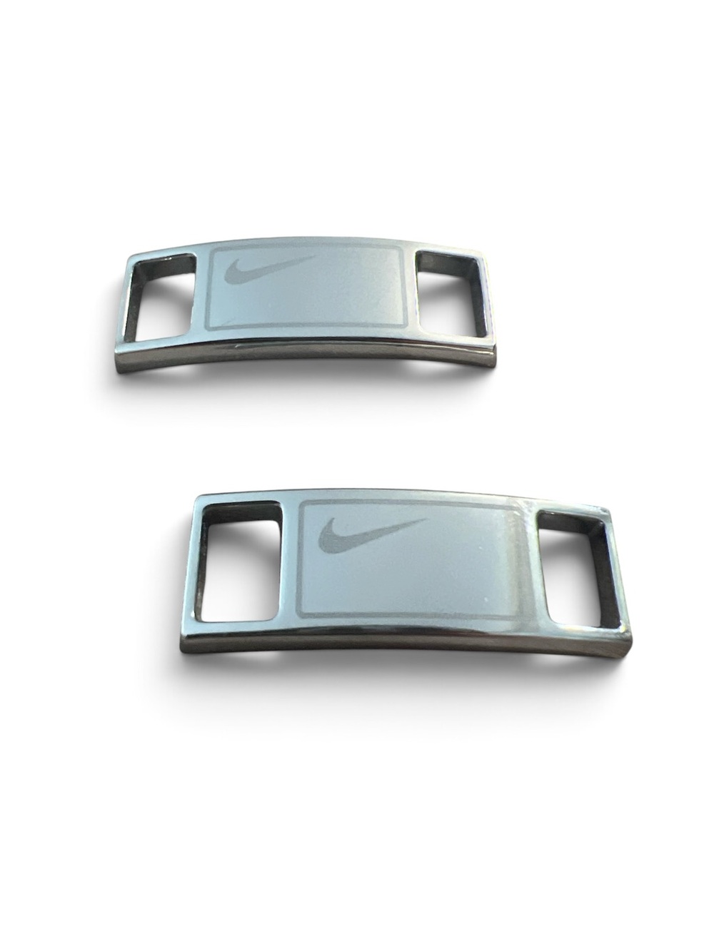 Nike Swoosh Shoelace Dubraes Silver Metal Lace Tags Sneaker Shoe Charms Pair